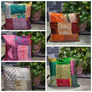 Lots Of Indian Silk Patchwork Cushion Cover Boho Vintage Pillow Cases Decorative Pillows Bohemian Pillows Farmhouse Home Decor Pillows 16X16
