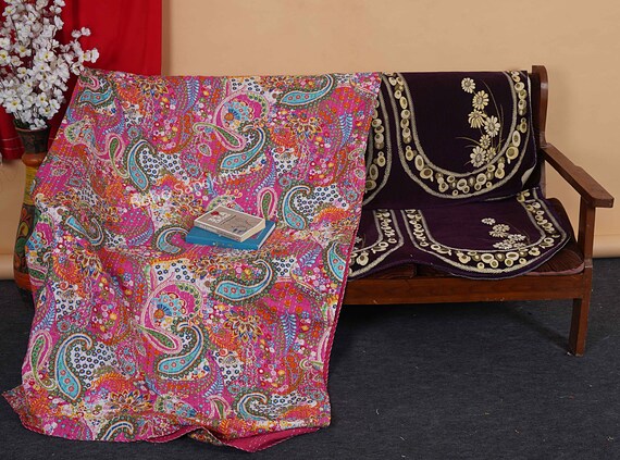 KINBEDY Colchas 100% De Algodón, Tamaño Individual, Diseño Floral Azul, Reversible, Acolchado, Para Sofá, 60 X 80 Pulgadas