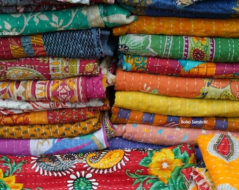 Wholesale Vintage Kantha Quilt Lot, Handmade Indian Throw Blanket, Boho Bedding