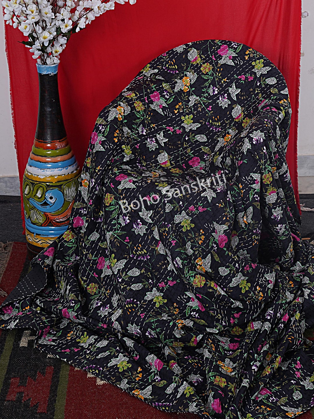 100 Soft Cotton Kantha Quilt King Size Kantha Quilt Etsy