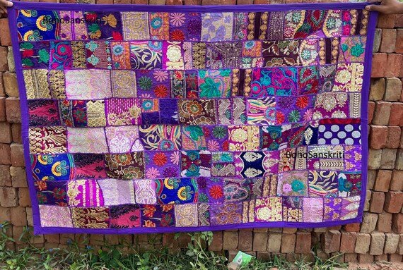 Tenture Murale Patchwork Boho – Coton Fait Main – Décoration Ethnique 60x40 Inches