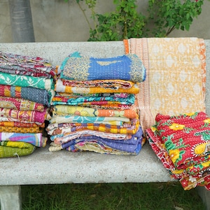 Wholesale Lot Of Indian Vintage Kantha Quilt Handmade Throw Reversible Blanket image 9