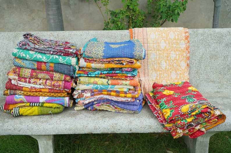 Wholesale Lot Of Indian Vintage Kantha Quilt Handmade Throw Reversible Blanket image 9