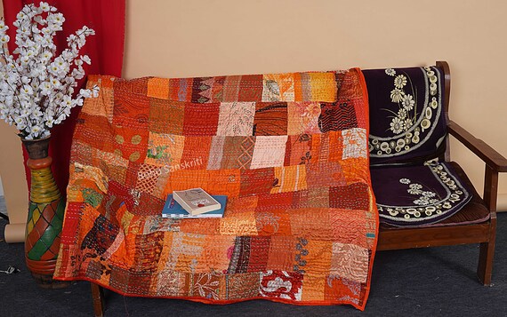 Bohemian Patchwork Quilt Kantha Quilt Handmade Vintage Quilts Boho