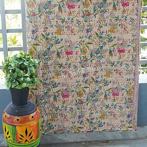 Handwork Print Handmade Stitched Hand Kantha Quilt Hippie Bohemian Blanket Throw Bedspread Decorative Kantha Quilt