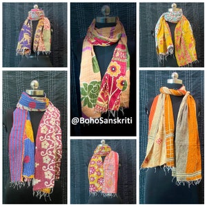 Vintage Cotton Kantha Scarf Set: Bohemian Reversible Stoles, Handmade image 4