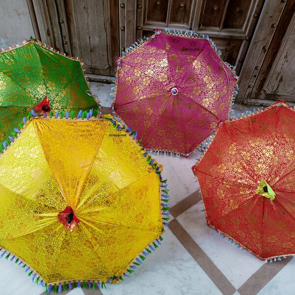 5 PC's Gold Printed Indian Decorative Wedding Umbrellas Event Decorative Parasols Handmade Umbrellas Sun Protection Umbrella