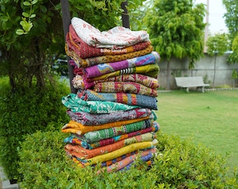 Wholesale Indian Vintage Kantha Quilt Lot, Reversible Throw, Bohemian Bedspread