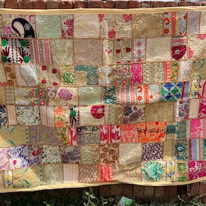 Indian vintgae handmade wall tapestry boho tapestry | bohemian hippie wall decor - yoga room decor | handmade saree patchwork wall hanging