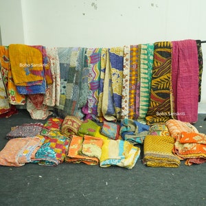 Wholesale Lot Of Indian Vintage Kantha Quilt Handmade Throw Reversible Blanket zdjęcie 5