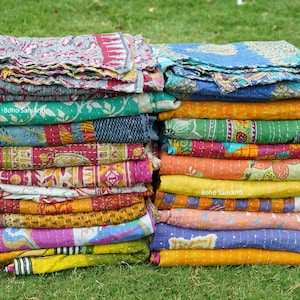 Wholesale Lot Vintage Kantha Quilt, Sari Coverlet, Sundance Kantha Throw Recycle Fabric Bohemian Bedspread Quilted