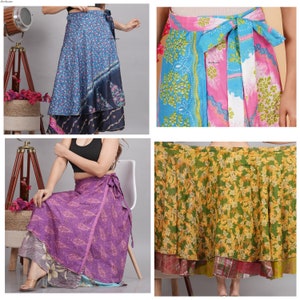 Wholesale Lots Sari Seide Wickelrock Reversible und Leicht Floaty Double-Layer-Rock Lange Röcke Krawatten