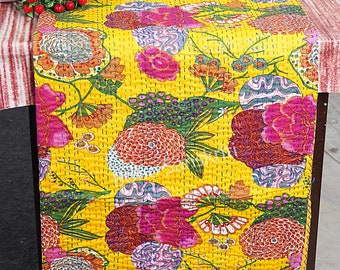 Fruit Print Indian Kantha Quilt Bohemian Kantha Quilts Handmade Kantha Quilts Indian Kantha Throw Blanket Bedspread Quilting Bed Cover,