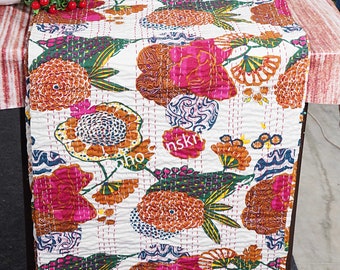 10Cotton Kantha Quilt Indian Handmade Throw Reversible Blanket Bedspread Cotton Fabric BOHEMIAN boho quilt chic bedding coverlets