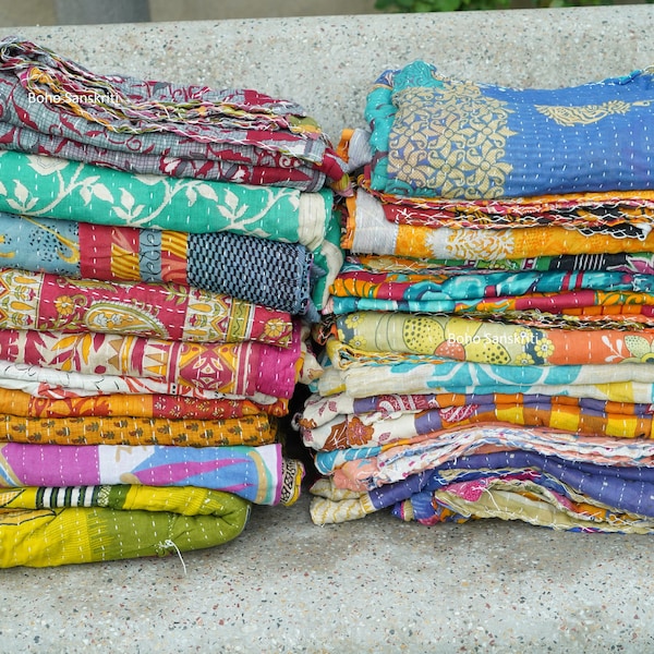 Lot de 5 couette vintage Kantha couette indienne Kantha jeté fait main, antique Kantha, couvre-lit simple, literie, courtepointes Boho Kantha