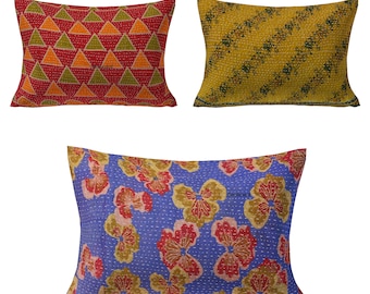 Handgemachte Kantha Kissenhülle 40x60cm - indisches Vintage Kissen aus Baumwolle