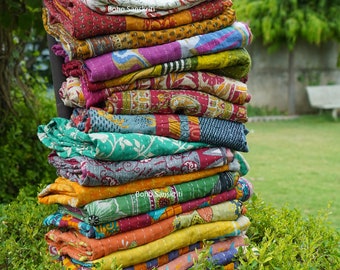 Couette vintage Kantha, jeté indien fait main, couvre-lit bohème