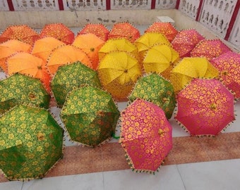 Wholesale 5 PC Lot Traditional Indian Designer Vintage Umbrellas Handmade Colorful Parasol Ethnic Mehndi Parasols Decor Umbrella