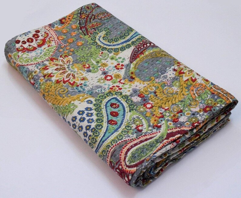 Paisley Print Indian Kantha Quilt Bohemian Kantha Quilts Etsy