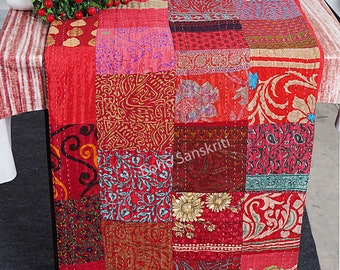 Sophia-Art Twin/King Indian Silk Sari Kantha sprei dekbedovertrek etnische plaids gewatteerde patchwork Indiase dekbedovertrek oude Boheemse vintage patola quilt (zwart, Twin 60 x 90 inch met sham