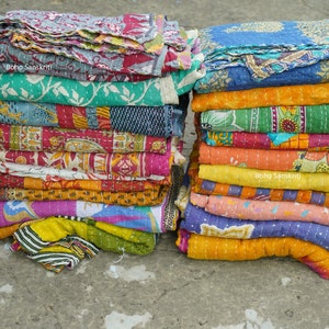 Wholesale Lot Of Indian Vintage Kantha Quilt Handmade Throw Reversible Blanket image 10