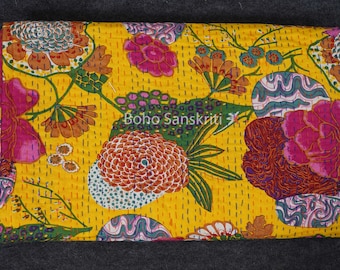Colcha Kantha Floral Feita à Mão - Manta de Algodão Indiano
