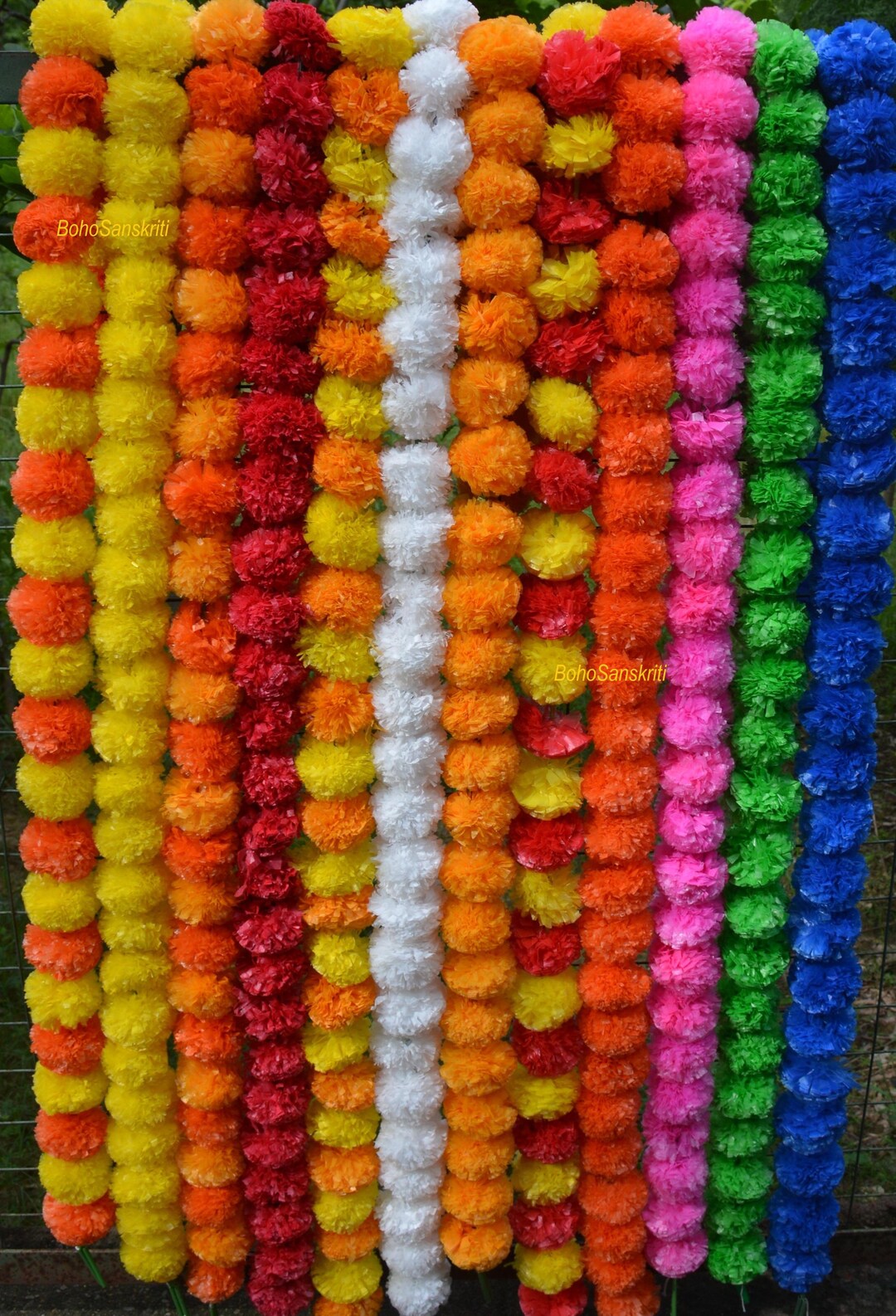 Marigold Rope Indian Wedding Marigold Garland – Colorful Party Decor, 5ft Artificial ...