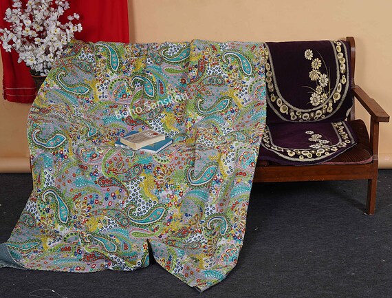Indian Kantha Quilt Handmade  Block Print Kantha Throw Indian Blanket  Bedspread Kantha Bed Cover Bohemian Quilt king Size Quilt