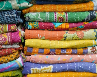 Wholesale Lot of Indian Tribal Handmade Kantha Quilts Vintage Cotton Bed Cover Throw Old Sari Made Assorted Patches Made Rally Blanket