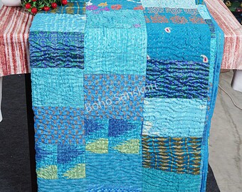 Handmade Kantha Quilt: Vintage Indian Patchwork Throw Blanket