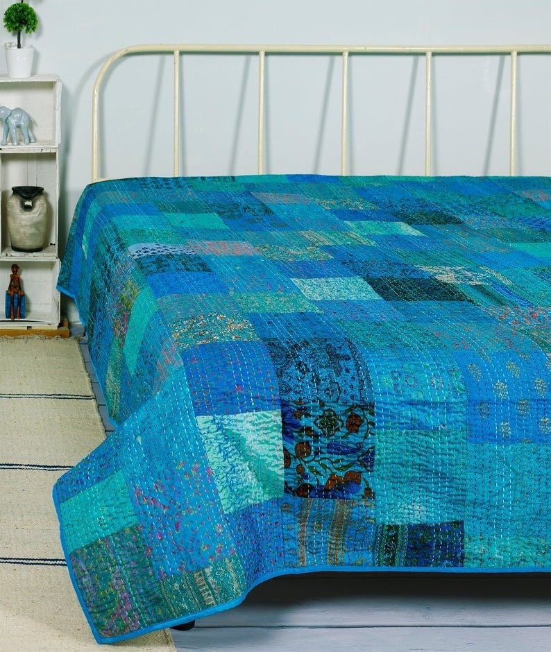 Bohemian Patchwork Quilt Kantha Quilt Handmade Vintage Quilts Etsy