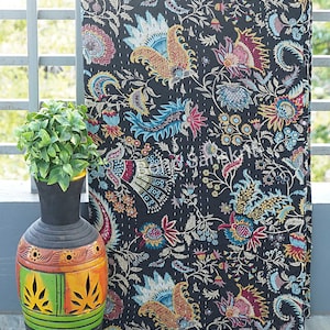Large Selection : Cotton Kantha Indian Quilts Throw Bedspread Handmade Bedding Blanket Hippie Twin Size Floral Coverlets Boho Hand Quilts