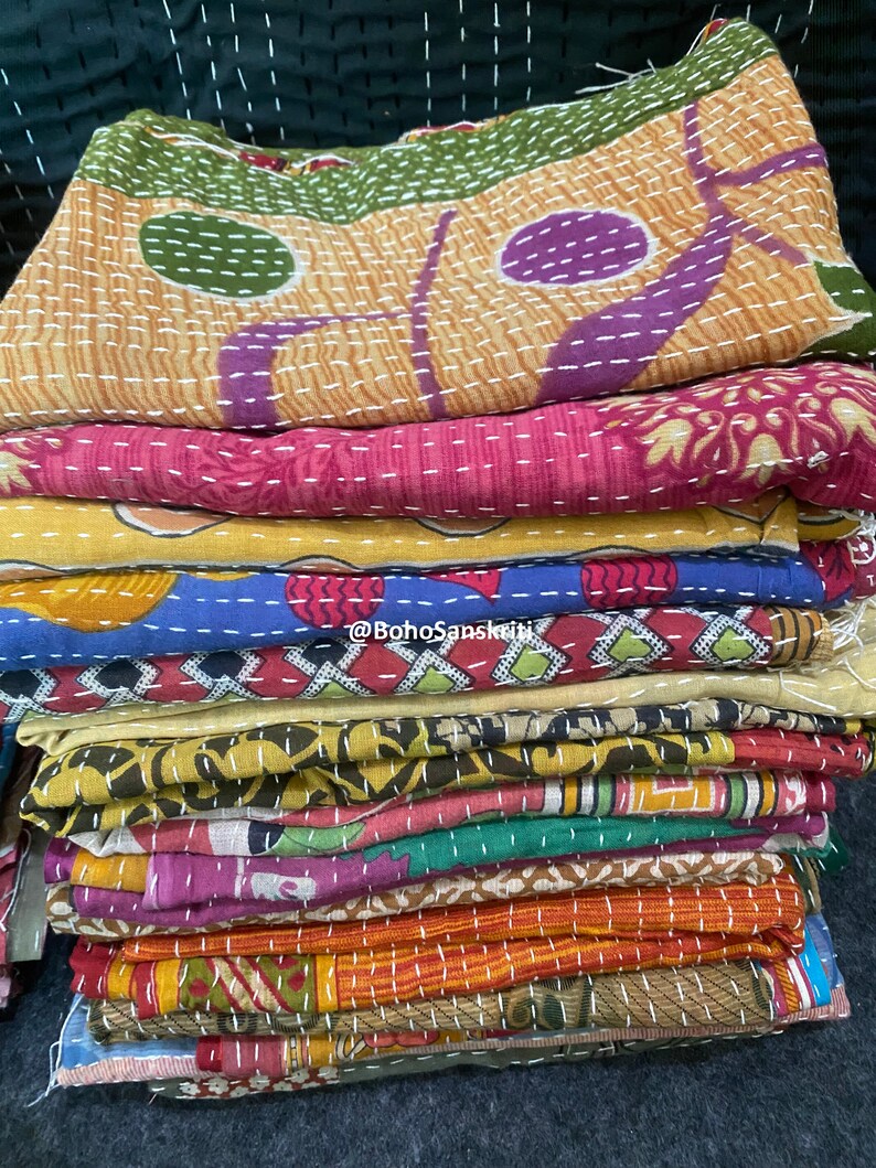Vintage Cotton Kantha Scarf Set: Bohemian Reversible Stoles, Handmade image 9