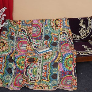 Kantha Quilt 100%Cotton  Indian Quilt Handmade Stitched Bohemian Quilt Bedding Throw Quilt Bedspread Kantha Quilts