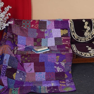 Indian Sari Patchwork Blanket Handmade Kantha King Size Bedding Throw Blanket Bedspread Quilting Hippie Quilts For Sale