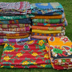 Wholesale Lot Of Indian Vintage Kantha Quilt Handmade Throw Reversible Blanket image 6
