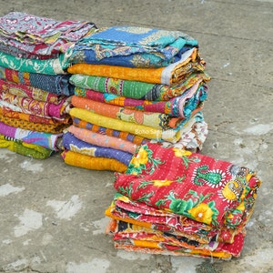 Wholesale Lot Of Indian Vintage Kantha Quilt Handmade Throw Reversible Blanket image 7