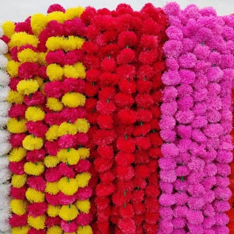 50 Pcs Artificial marigold flower garlands Vine wedding Indian event decoration 