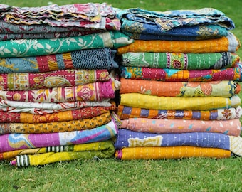 Wholesale Lot Of Indian Vintage Kantha Quilt Handmade Throw Reversible Blanket