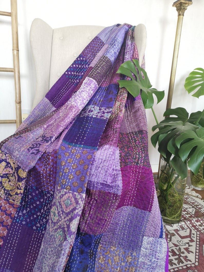 Indian Patola silk handmade kantha quilt kantha blanket sari Etsy