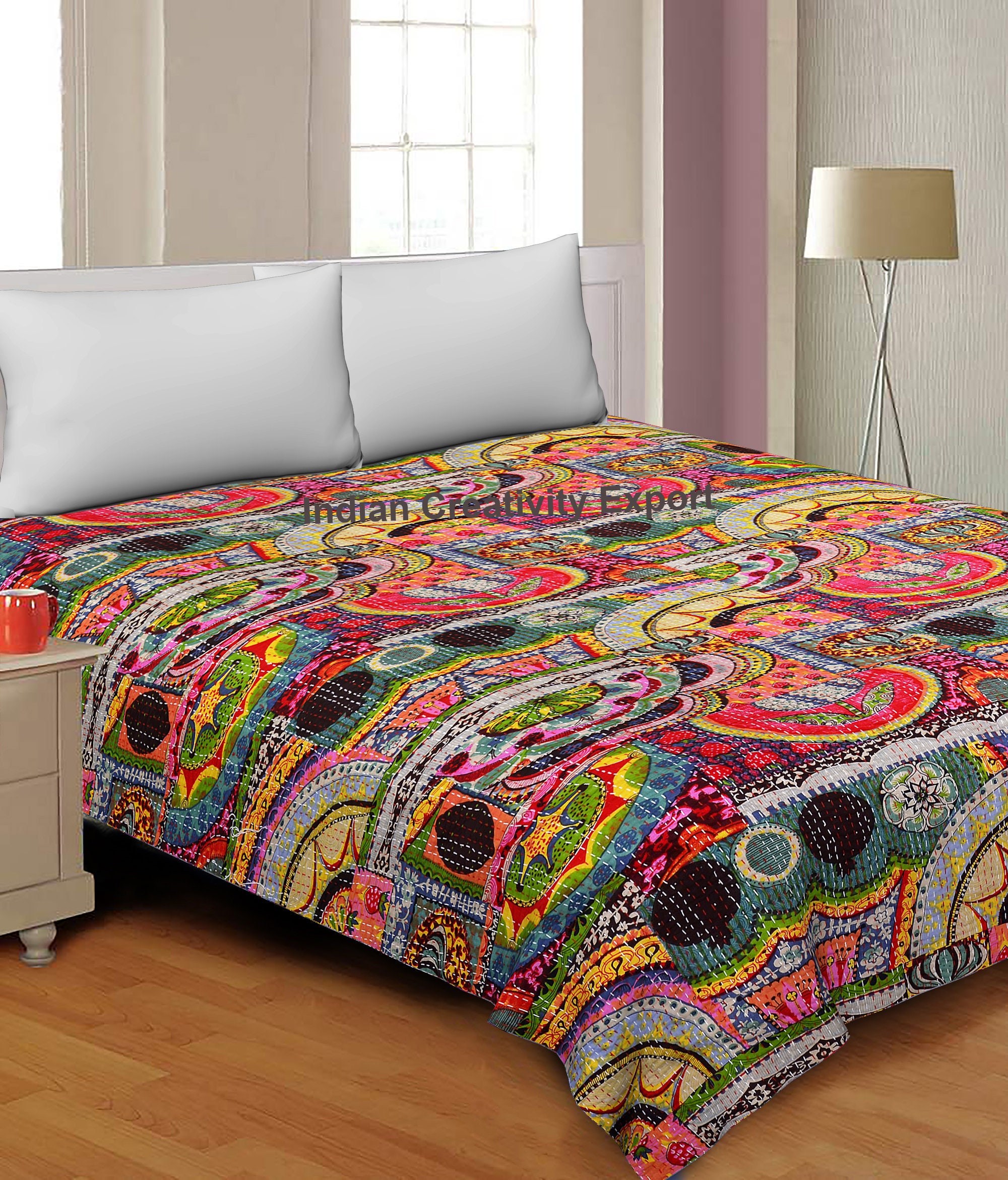 New Indian Cotton Kantha Quilt 100% Cotton Handmade Kantha Kantha Throw Cotton Kantha Bedspread Queen Size Kantha Quilt New Indian Cotton Kantha Quilt 100% Cotton Handmade Kantha Kantha Throw Cotton Kantha Bedspread Queen Size Kantha Quilt