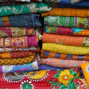 Wholesale Lot Of Indian Vintage Kantha Quilt Handmade Throw Reversible Blanket image 8