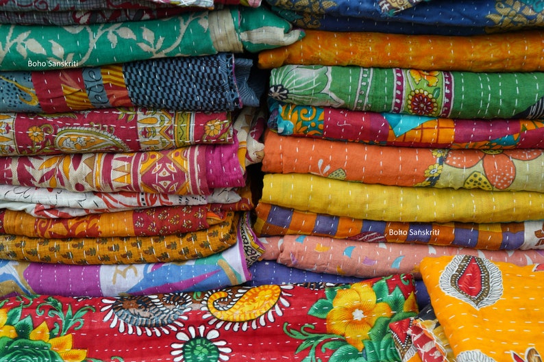 Groothandel veel Indiase vintage Kantha Quilt handgemaakte omkeerbare deken afbeelding 8