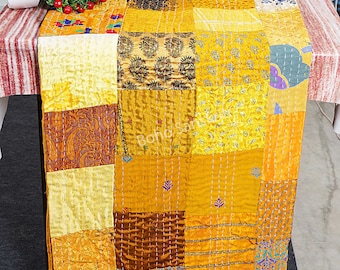 Bohemian Patchwork Kantha Quilt: Vintage Handmade Bedspread