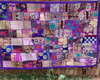 Indian Embroidered Vintage Beads Zari Work Wall Hanging – Handmade Tapestry Decor – 60x40