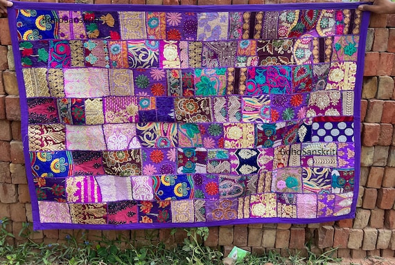 Tapisserie murale indienne lourde brodée à la main perles