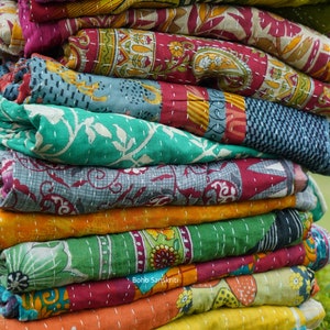 HandBlock Print Handmade Stitched Handblock Kantha Quilt Hippie Bohemian Blanket Throw Bedspread Decorative Twin Size Kantha Quilt