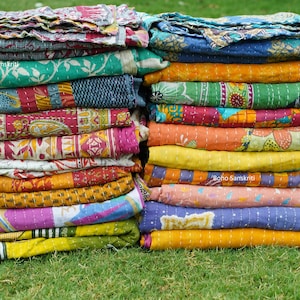 Wholesale Lot of Vintage Kantha Quilt, Handmade Cotton Quilt Ralli Old Sari Tribal Old Cotton Sari Quilt
