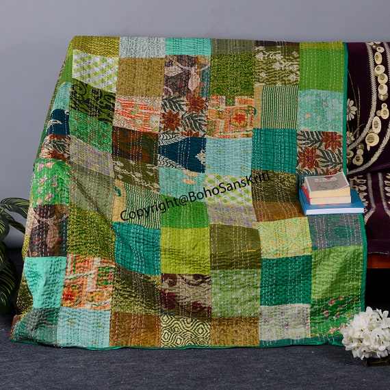 green patchwork throw