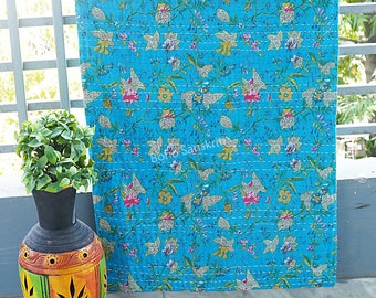 Indian Cotton Quilted Blanket Handmade Bedspread Kantha Work Bohemian Bed cover Throw Blanket